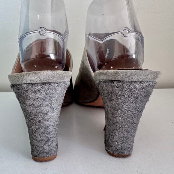 Anthropologie Charlotte Stone Morely Grey Suede Mules Heel 9 - Picture 3 of 9